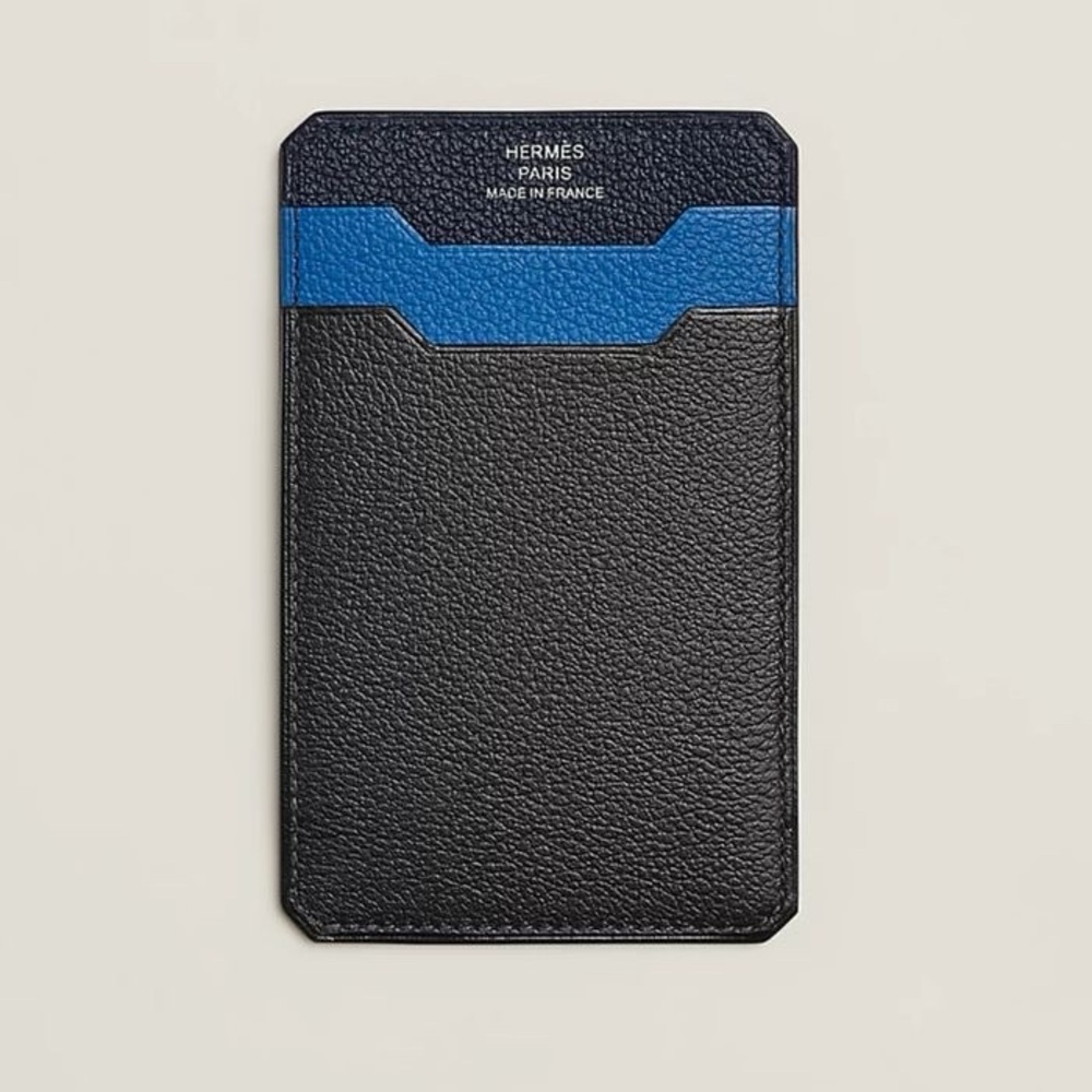 NWB Hermes City 3CC Color Block card holder Noir/Bleu suit/Bleu Zellige Rare!